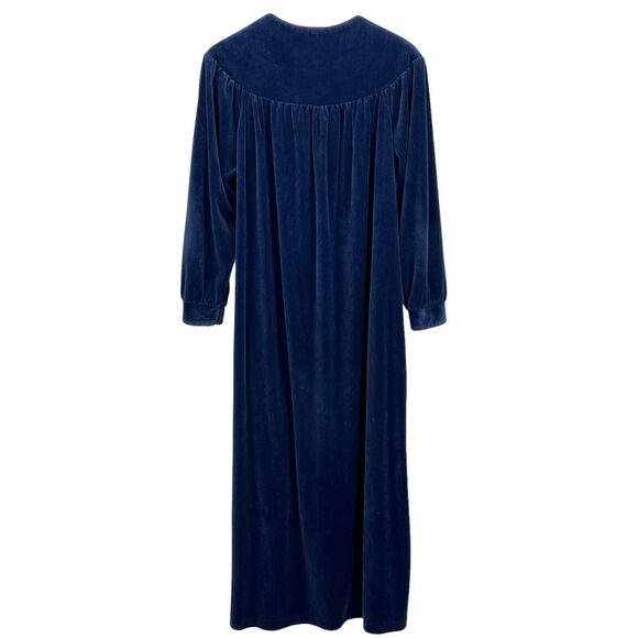 Vintage Lisanne Navy Blue Velour 1/2 Zip Velvet Robe Housecoat Women's Small - Picture 2 of 11